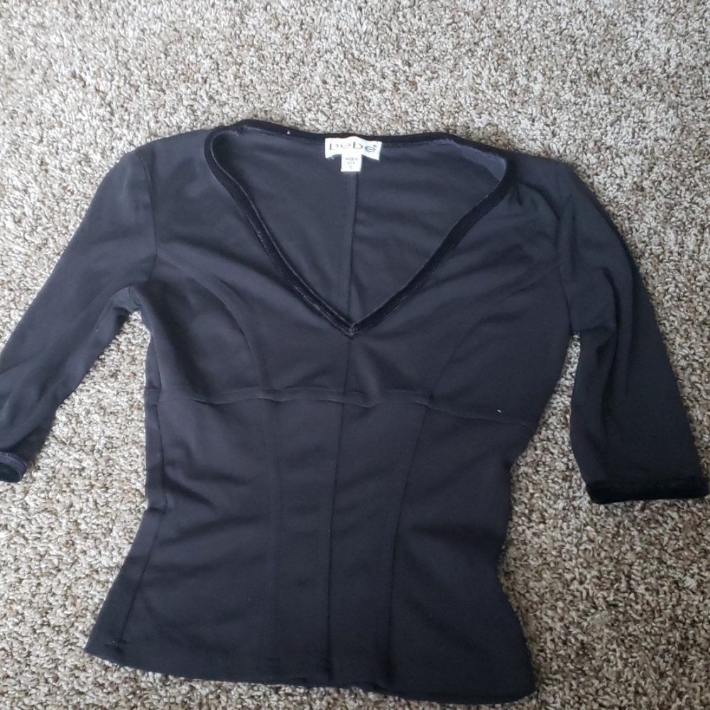 Small Bebe Black 3/4 Sleve Top